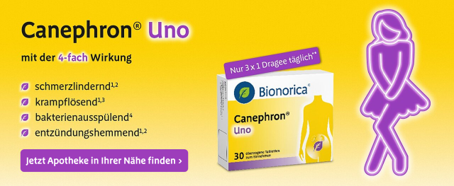 Canephron Uno, 4-fach Wirkung | Apotheke finden, Weiterleitung Apothekenfinder